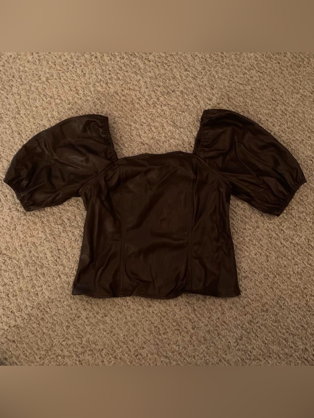 Marc New York Brown Puff Sleeve Faux-Leather Crop Top - Picture 3 of 6